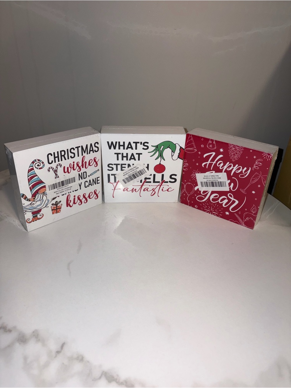 Festive Holiday Decorative Block Signs - Red & White